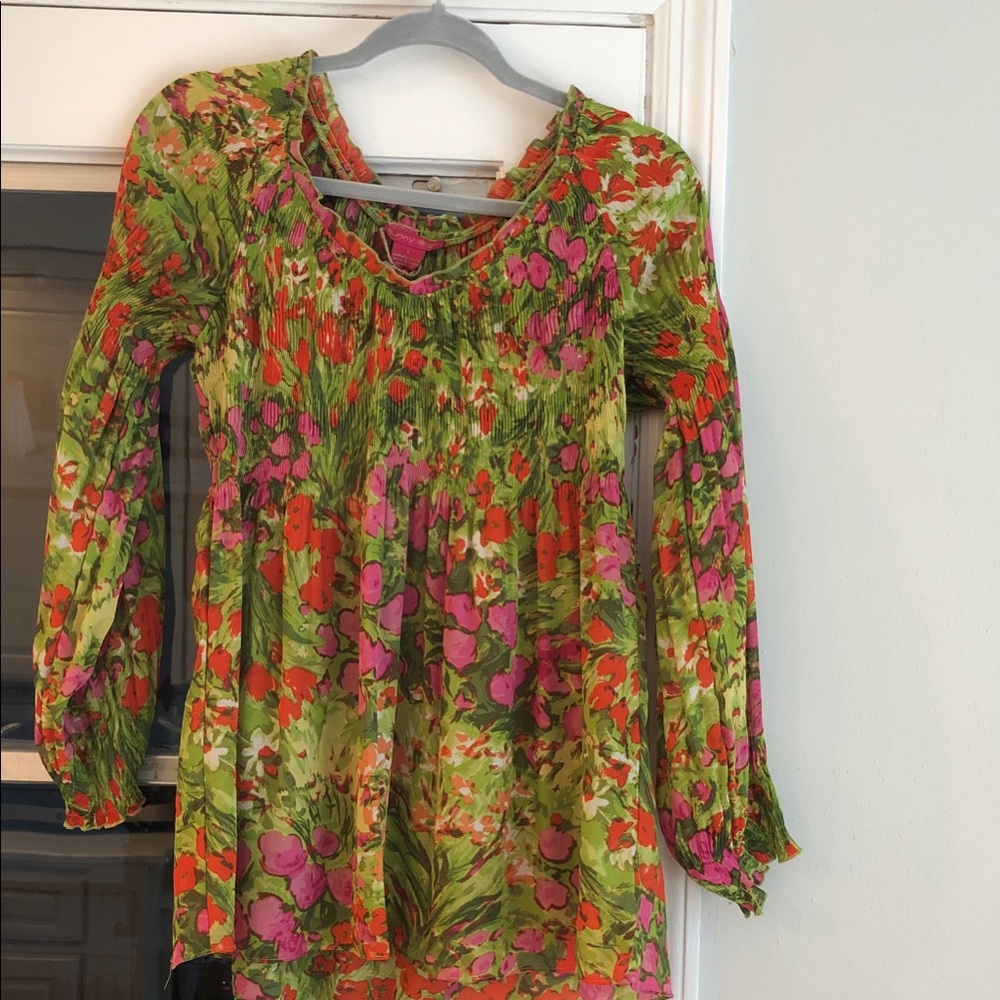 Sunny Leigh Vibrant Floral Blouse in Green and Pink